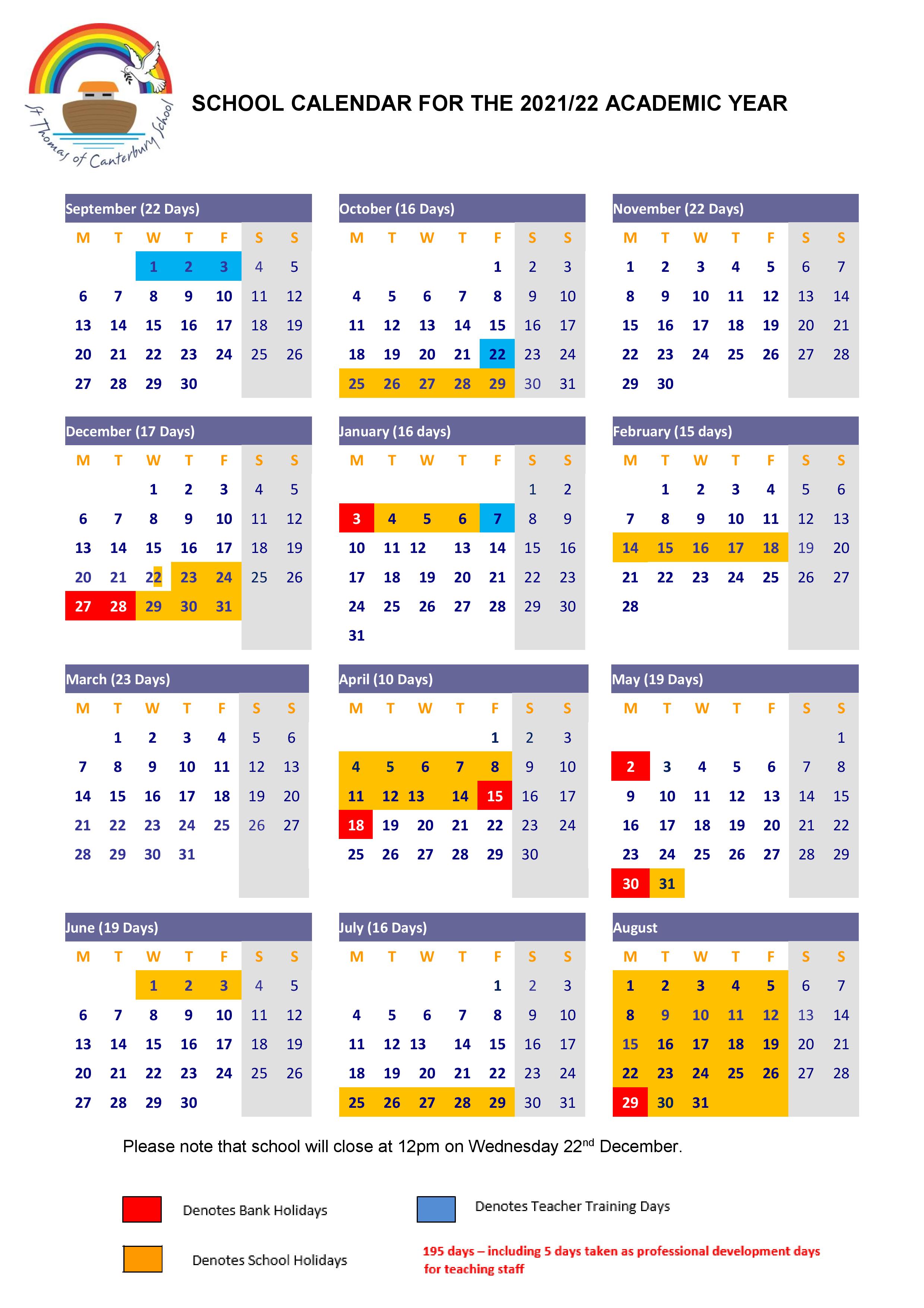 Term Dates For 2021 22 St Thomas Of Canterbury School Term Dates For 2021 22 St Thomas Of Canterbury School