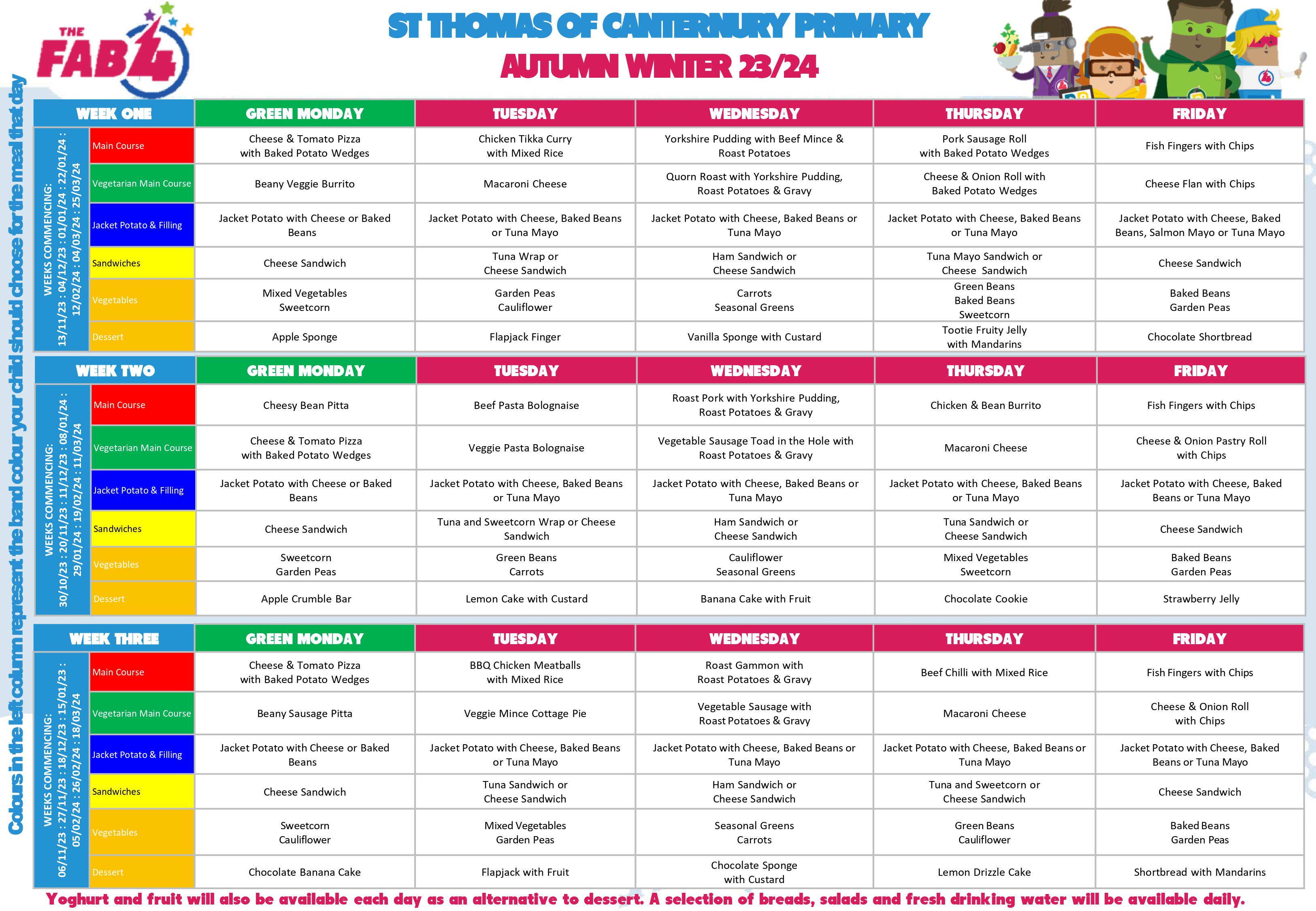 St Thomas of Canterbury 3 Weekly Parent Menu Autumn Winter 2324