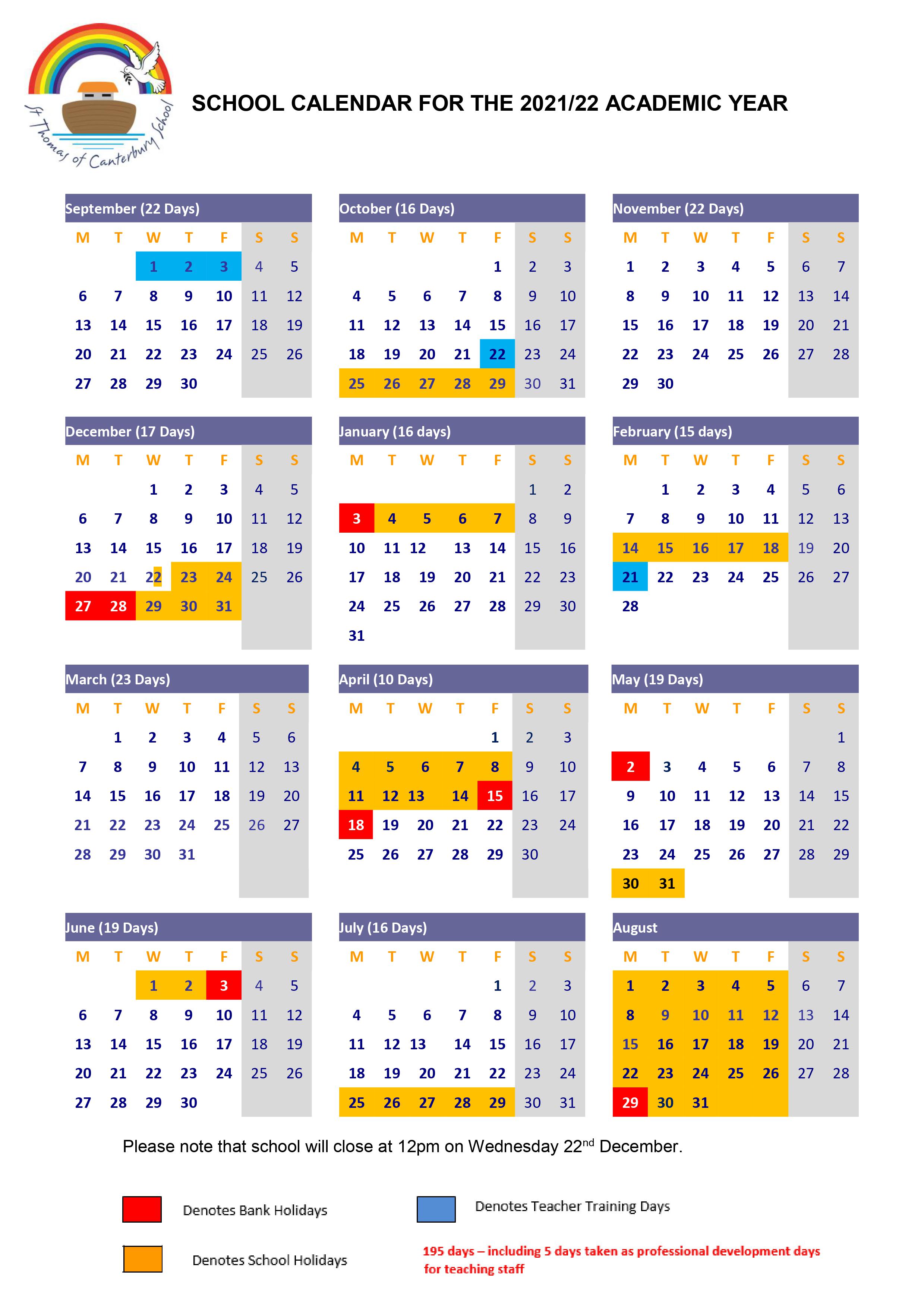 Updated Term Dates 2021 22 St Thomas Of Canterbury School